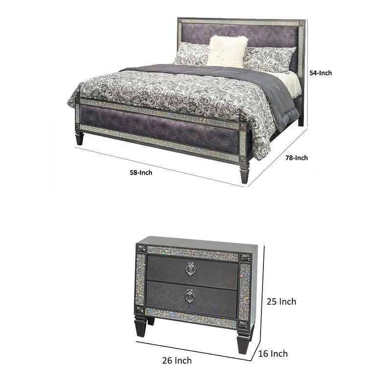 Full Bedroom Set, Gray and Nickel, 2 Piece Set with Nightstand image number 4