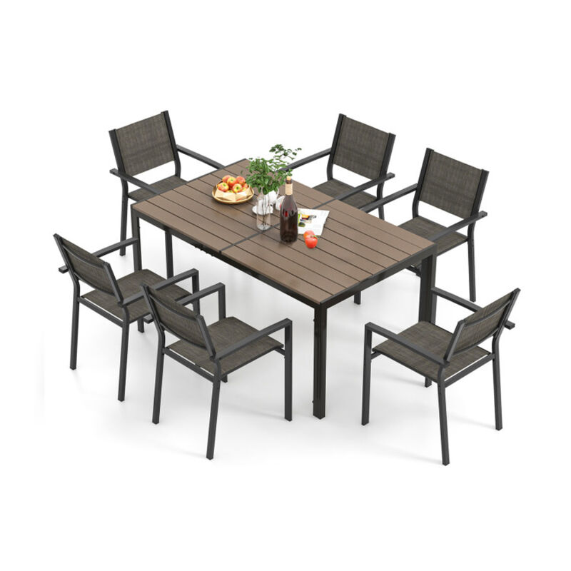 Mondawe 7-Piece Outdoor Dining Set, 59" Large Rectangle Table & 6 Space-Saving Stackable Chairs