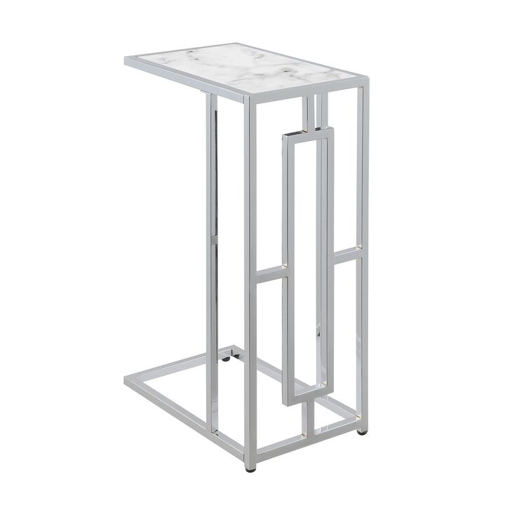 Convenience Concepts Town Square Faux C End Table, (L) 15.75 in. x (W) 10 in. x (H) 24 in, White Marble/Chrome