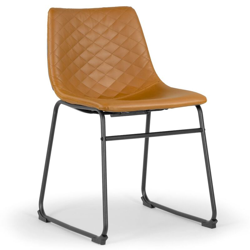 Glamour Home Set of 2 Iron Frame Cappuccino Brown Faux Leather Dining Chair Stitching