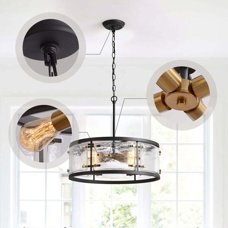 Emma Black 5-light Water Textured Glass Drum Pendant Chandelier image number 3