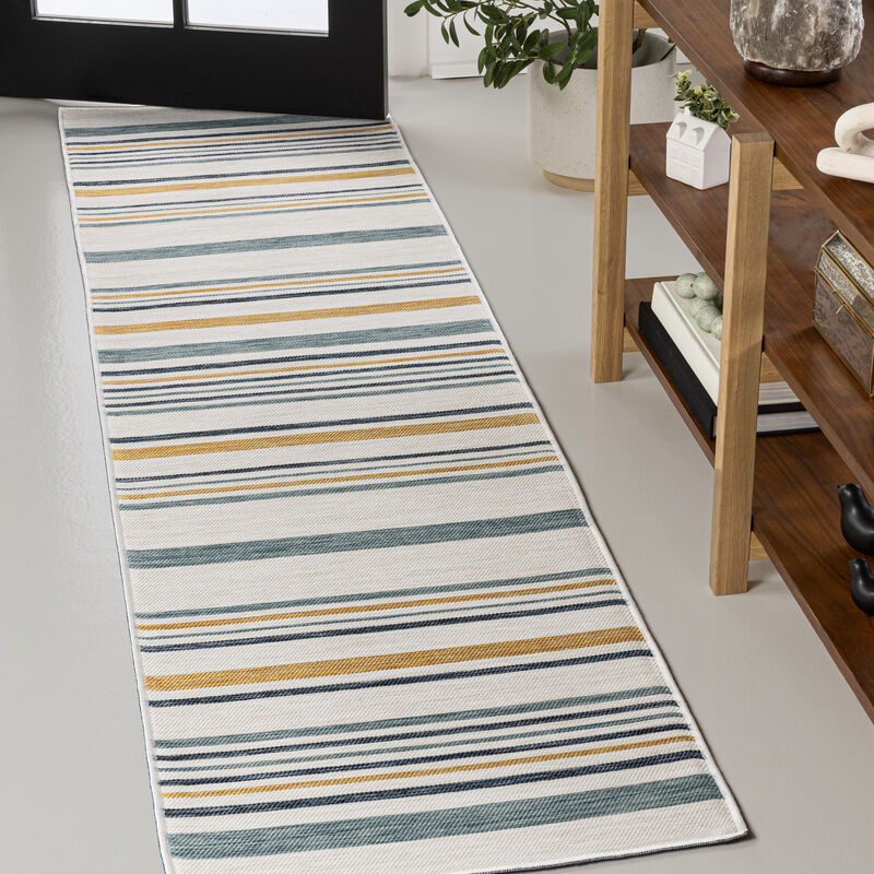 Janus Classic Coastal Ticking Stripe Reversible Machine-Washable Indoor/Outdoor Area Rug