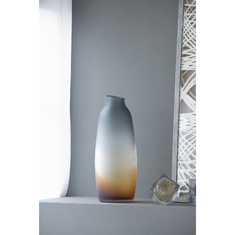 HomeRoots 17" Charcoal And Orange Ombre Glass Table Vase image number 3