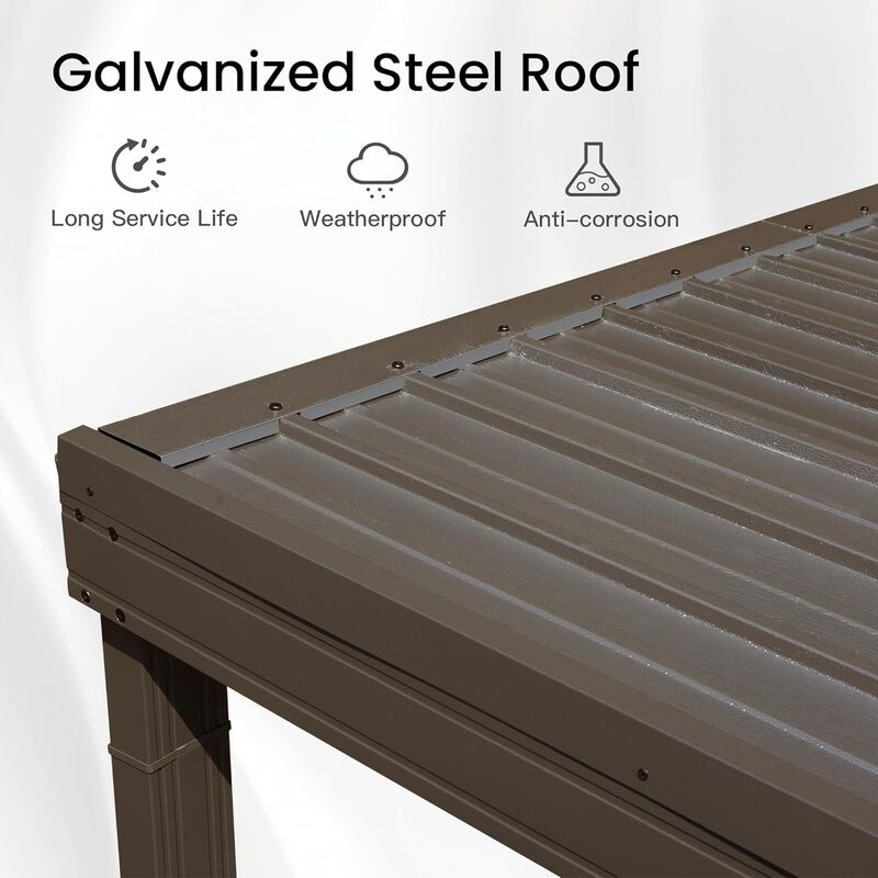 10X12FT Wall Mounted Gazebos Pergola with Built in Drainage System, Galvanized Steel Roof Hardtop Patio Shelter, Gray image number 6