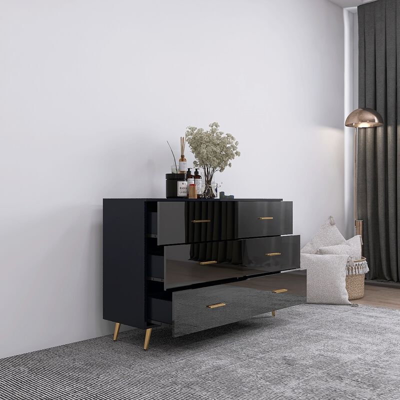 Streamdale 6 Drawer Chest with Golden Accents in Black Finish
