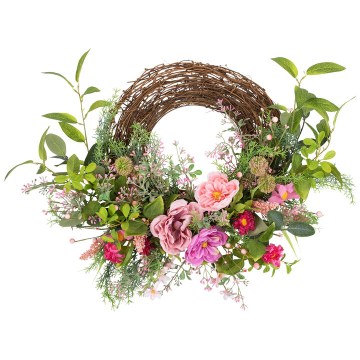 Peony Mixed Floral Half Spring Wreath - 28" - Pink