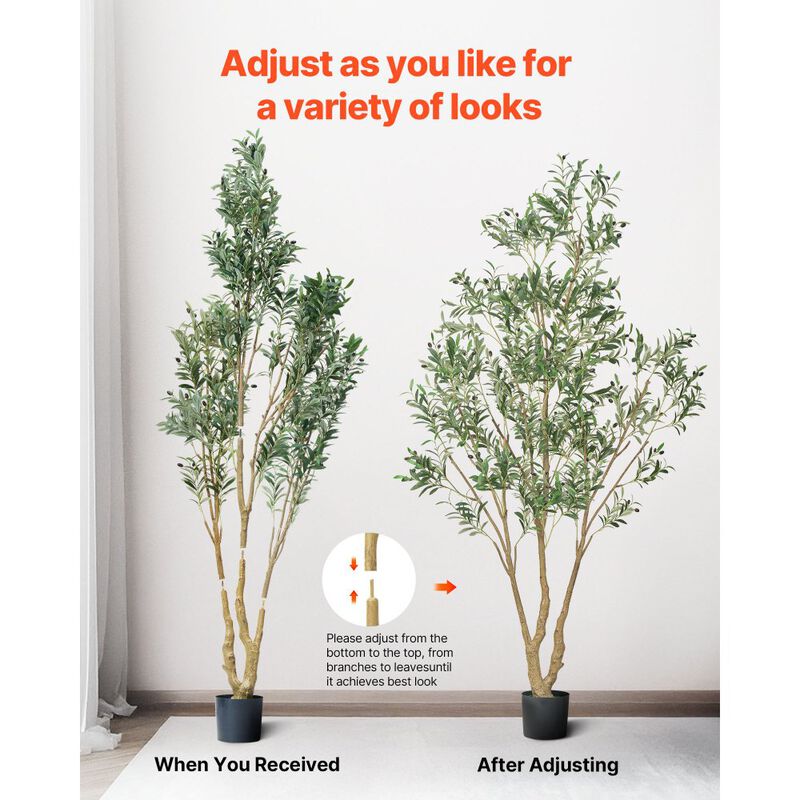 Tall Artificial Olive Tree with Realistic Leaves and Fruits, Faux Indoor Plant with Black Pot image number 7