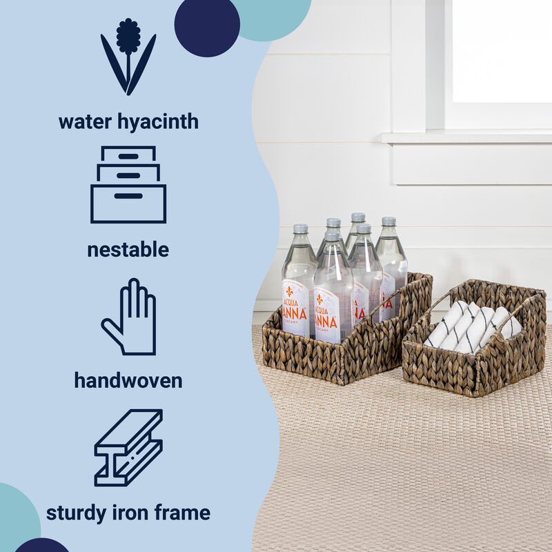 Havanah Southwestern Handwoven Hyacinth Slanted Pantry Baskets with Handles