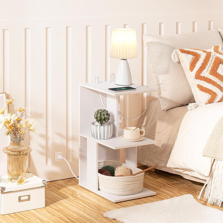 MAHANCRIS End Table with Charging Station, Narrow Side Table for Small Spaces with USB Ports and Outlets, Bedside Nightstand wit