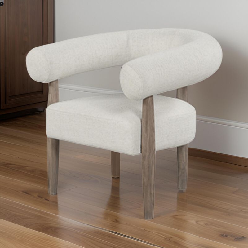 Zob 33 Inch Armchair, Wishbone Curved Cushioned Frame, Off White, Taupe