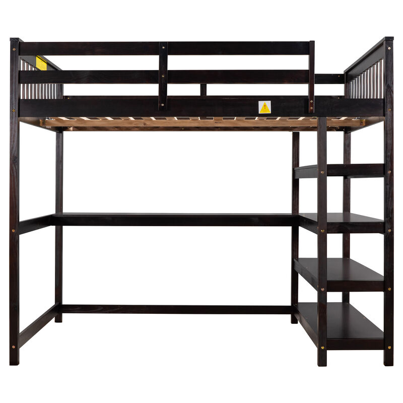 Merax Full Size Loft Bed with Storage Shelves and Under-bed Desk