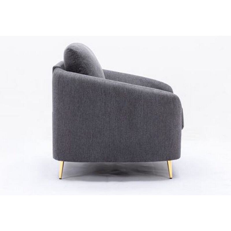 Nial 34 Inch Accent Chair, Linen Upholstery, Pine Wood, Gray and Gold