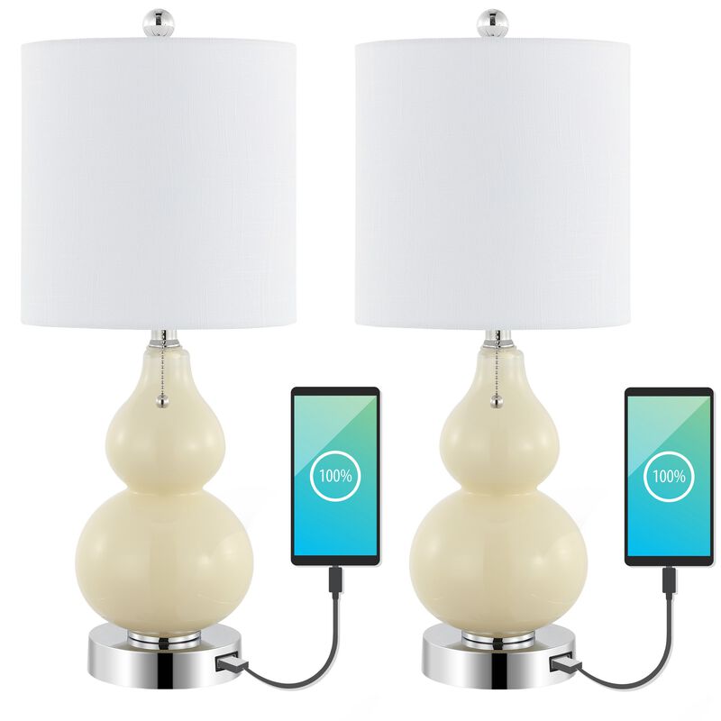 Cora Classic Vintage Glass LED Table Lamp with USB Charging Port (Set of 2)