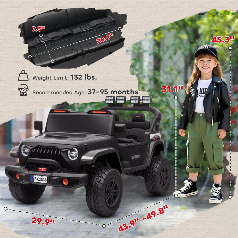 BreeBe Ride on Truck Car with 2-Seater, 24V Electric Car with 4 Motors, Remote Control, Spring Suspension image number 2
