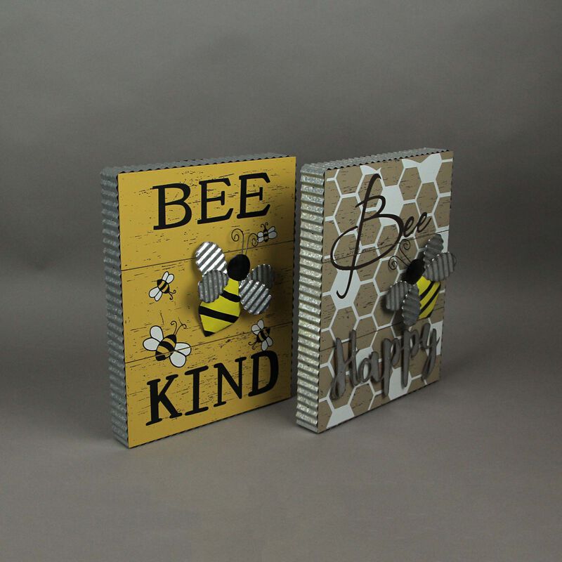 Set of 2 Bee Happy Bee Kind Honeybee Wall Hanging Signs Motivational Home Decor image number 4