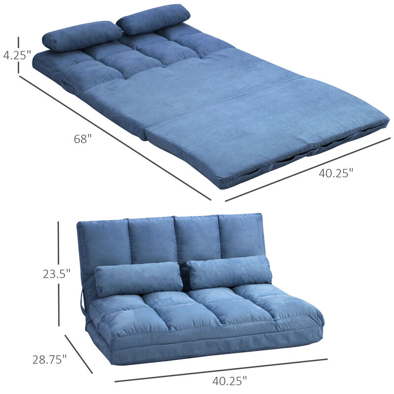 HOMCOM Convertible Floor Sofa Chair, Folding Couch Bed, Guest Chaise Lounge with 2 Pillows, Adjustable Backrest and Headrest, Blue