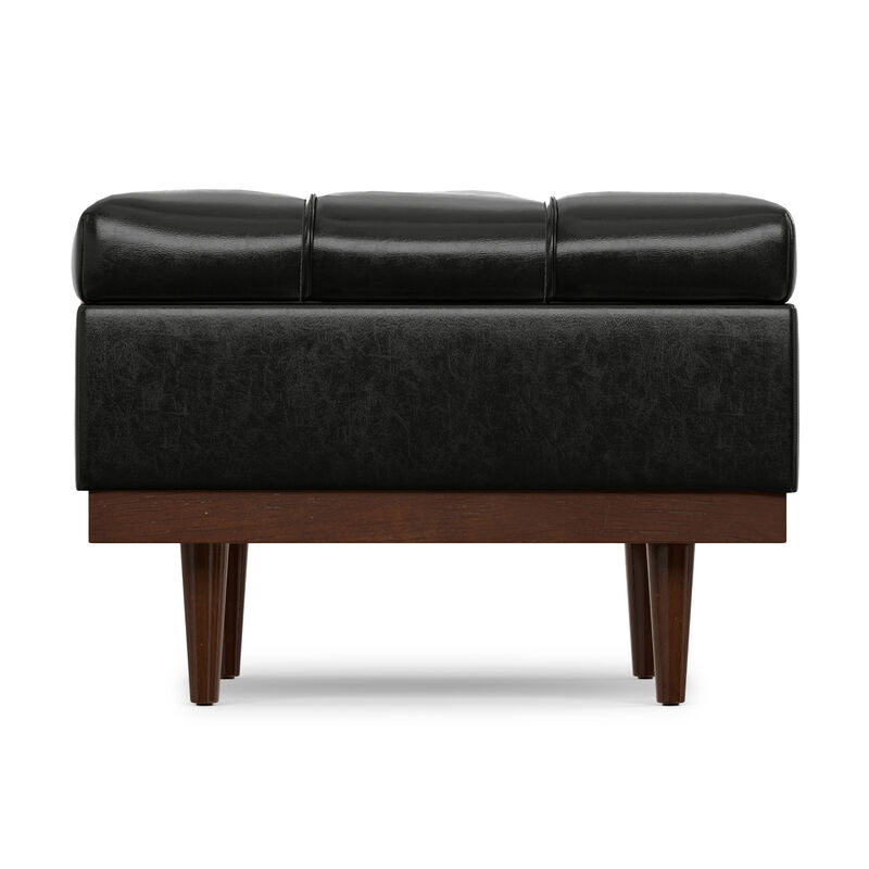 Mariah 34 inch Wide Contemporary Rectangle Coffee Table Storage Ottoman in Midnight Black  PU Black faux leather, Assembled image number 4