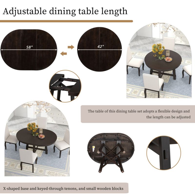Hoswos Farmhouse Extendable Round Dining Table image number 3