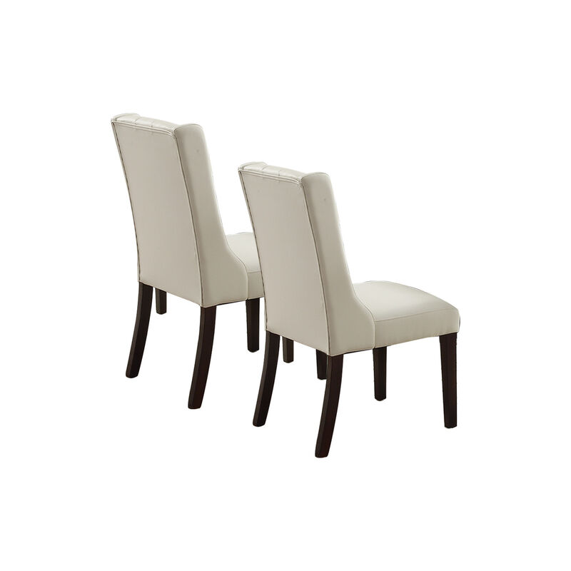 White Faux Leather Dining Chairs With Button Tufted Back, Set Of 2