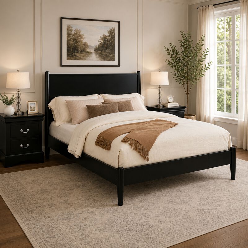 California King Bedroom Set, Black Wood, 3 Piece Set with 2 Nightstands image number 1