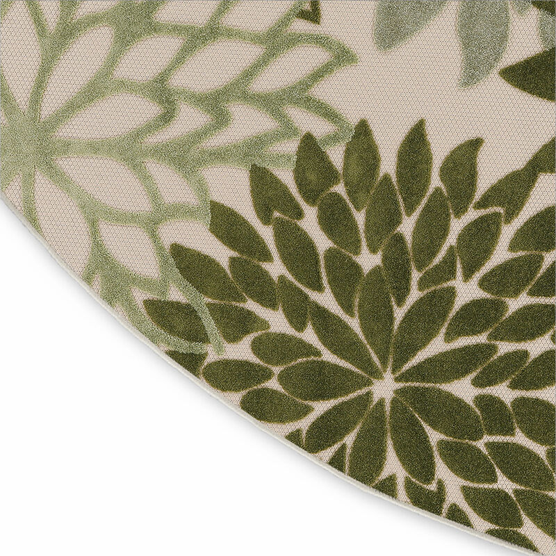 HomeRoots 5' Ivory Green And Dark Green Round Floral Indoor Outdoor Area Rug image number 3