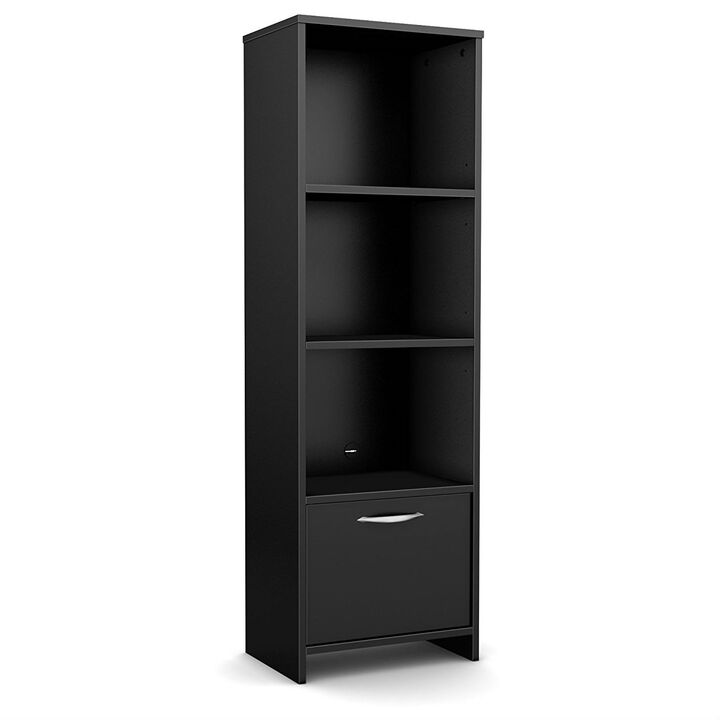 QuikFurn Modern Bookcase with 3 Shelves & Bottom Door in Black