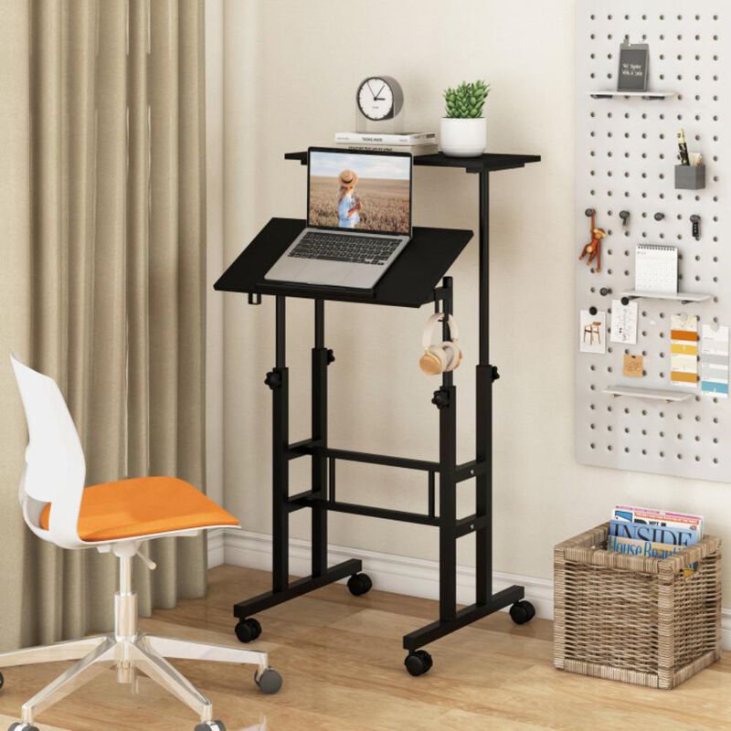 Hivvago Height Adjustable Mobile Standing Desk with Rolling Wheels for Office and Home