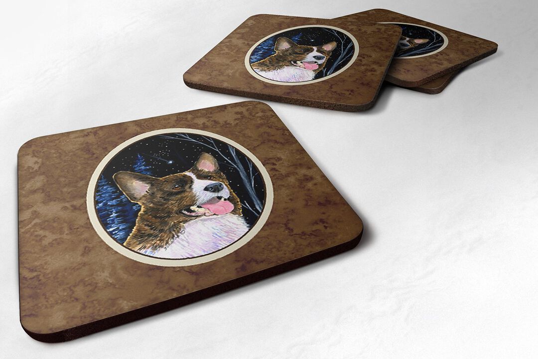 Caroline's Treasures SS8387FC Starry Night Corgi Foam Coasters Set of 4 (Set of 4), 3.5 H x 3.5 W, Multicolor