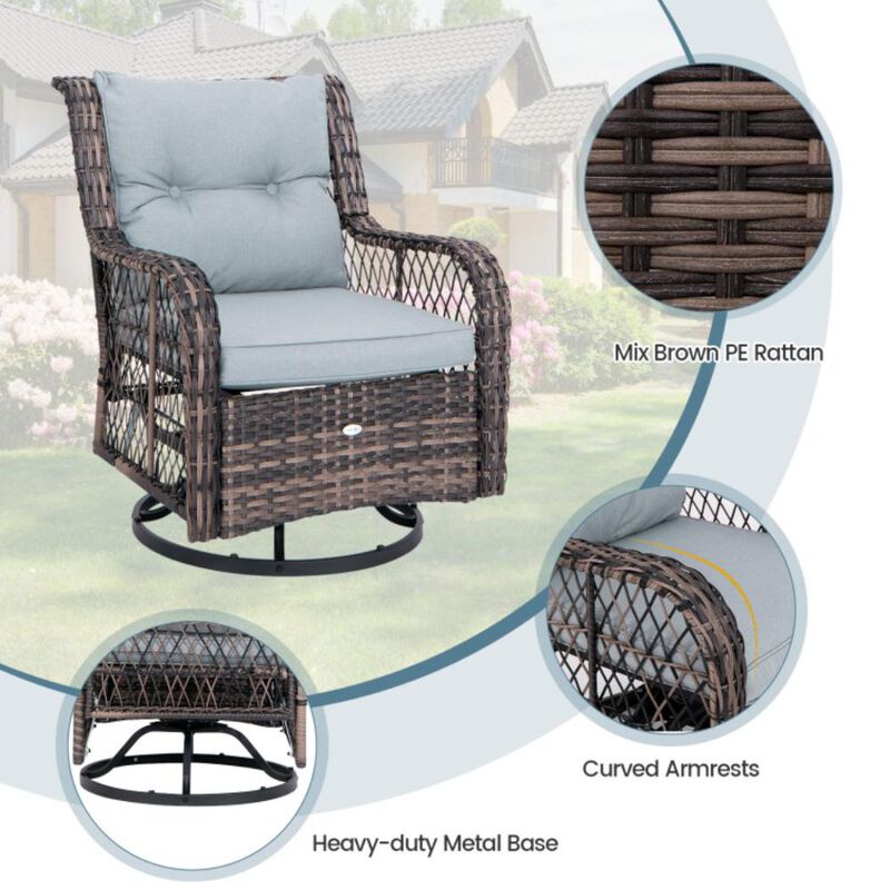 Hivvago 3 Pieces Outdoor Swivel Rocker Set with Small Side Table