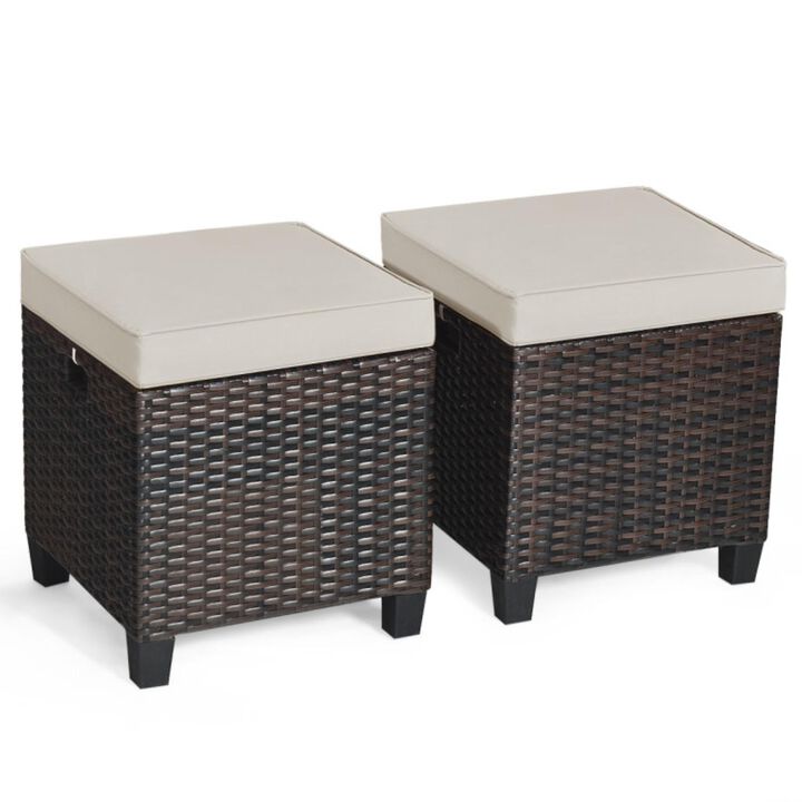 Hivvago 2 Pieces Patio Rattan Ottoman Set with Removable Cushions