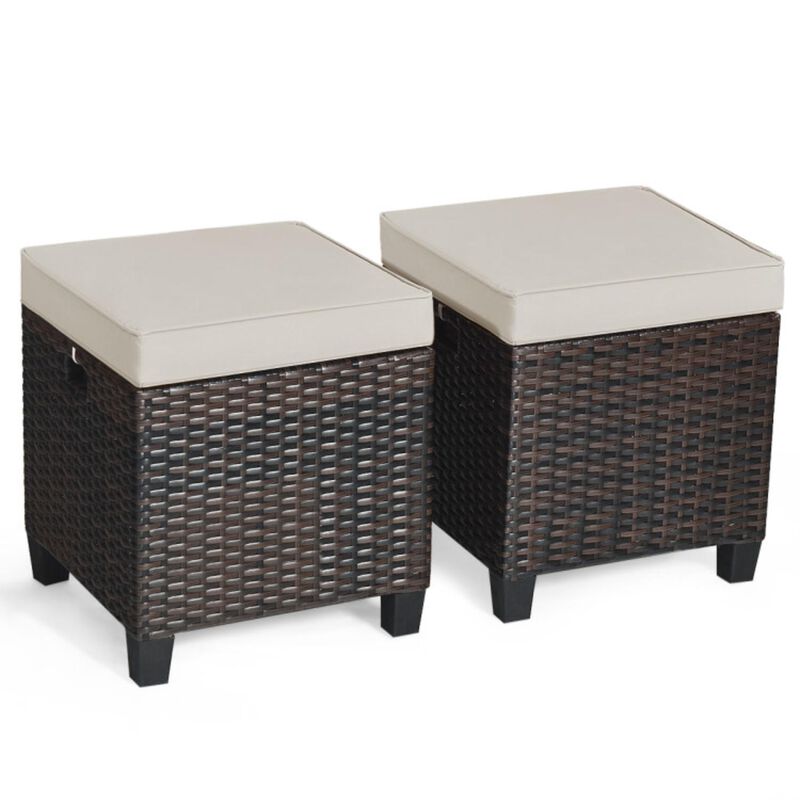 Hivvago 2 Pieces Patio Rattan Ottoman Set with Removable Cushions