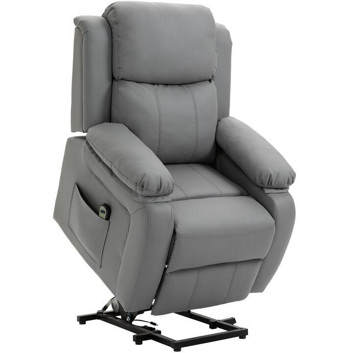 Living Room Power Lift Chair, PU Leather Electric Recliner Sofa Chair for Elderly with Remote Control, Grey