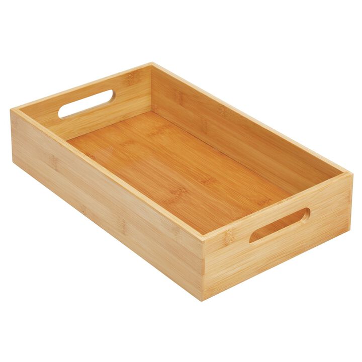 mDesign Wide Bamboo Kitchen Fridge/Drawer Organizer Bin Box Tray - Natural Wood