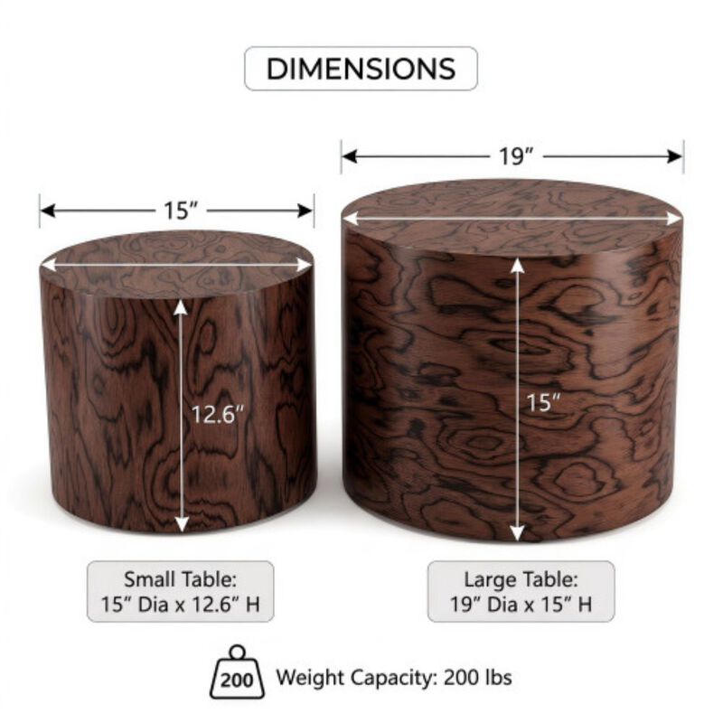 GOODSILO Modern Round Nesting Coffee Table Set of 2, Wooden Accent Tables for Small Spaces Living Room Bedroom Balcony Office image number 1
