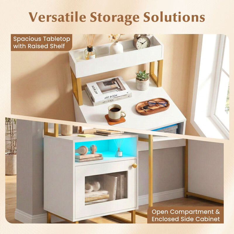 Modern End Table with LED Lights, Open Compartment and Storage Cabinet image number 3