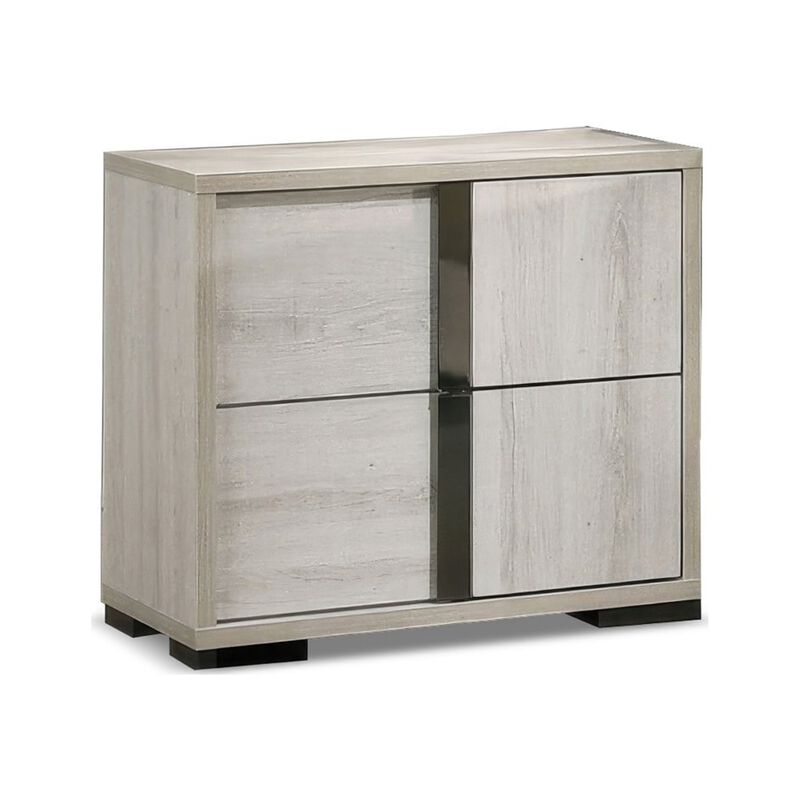 3pc King Bedroom Set, White Wash, Chrome, 2 Nightstands image number 5