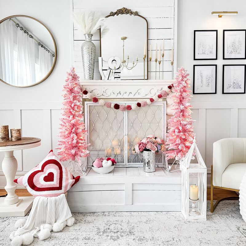 4 Foot Prelit Pink Cotton Candy Flocked Fir Christmas Tree image number 2