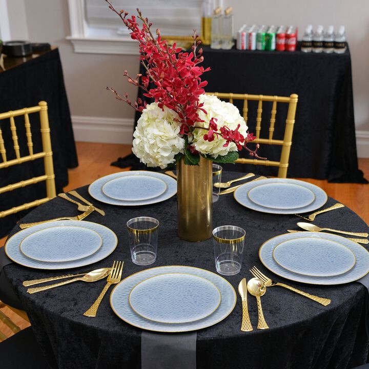 7.5" Clear Blue with Gold Rim Hammered Glass Plastic Salad Plates (120 Plates)