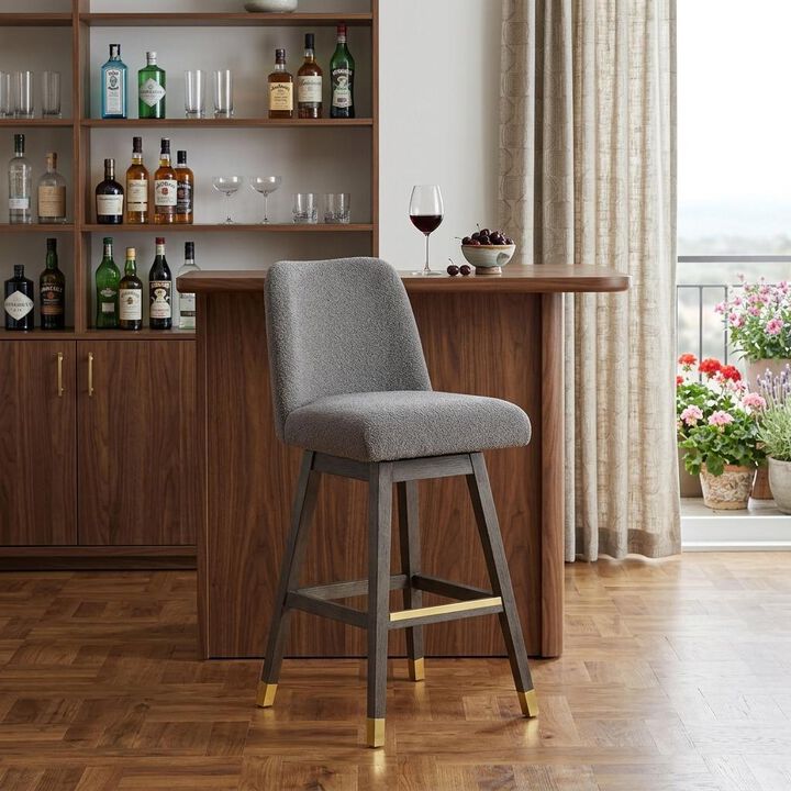 HomeRoots 30" Gray Solid Wood Bar Height Swivel Bar Chair