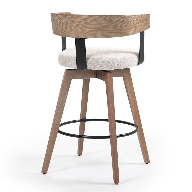 Glamour Home Beck Beige Linen Fabric Counter Stool with Natural Wood Backrest and Legs