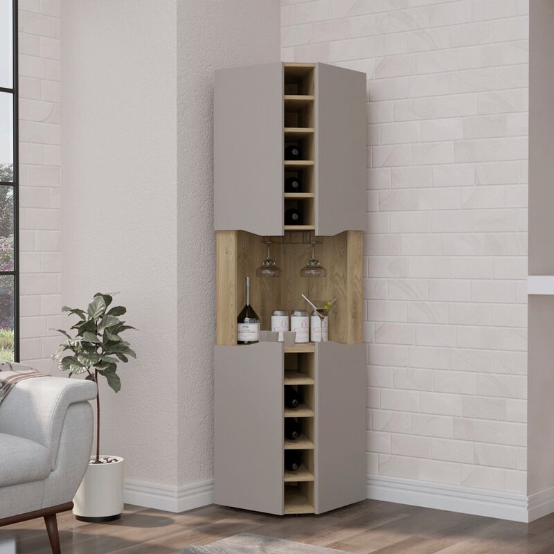 Obregon Corner Bar Cabinet, Ten Built-in Wine Rack, Single Door -Macadamia / Taupe