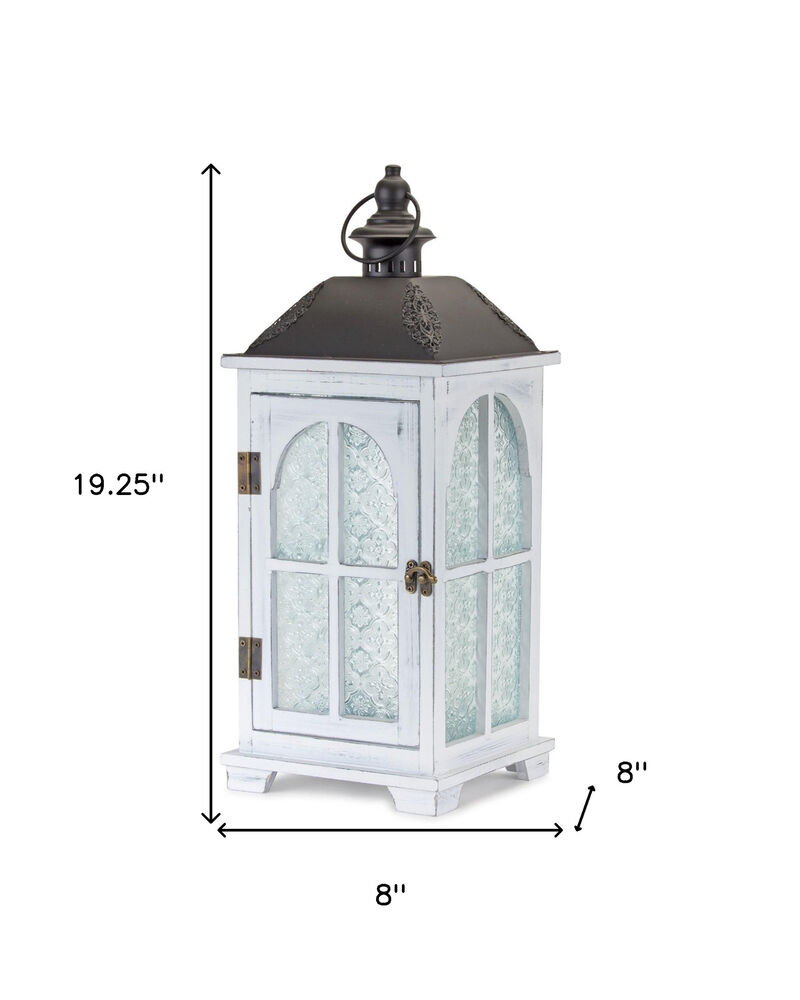 HomeRoots Set of Two White And Black Distressed Ornate Glass Wood And Metal Floor Lantern Candle Holders image number 6