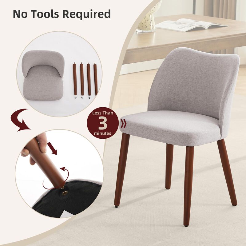 2 Pack Modern Wingback Dining Chairs, Linen Fabric Thick Cushion High Back Chairs with Rubberwood Legs for Home Dining Use image number 5