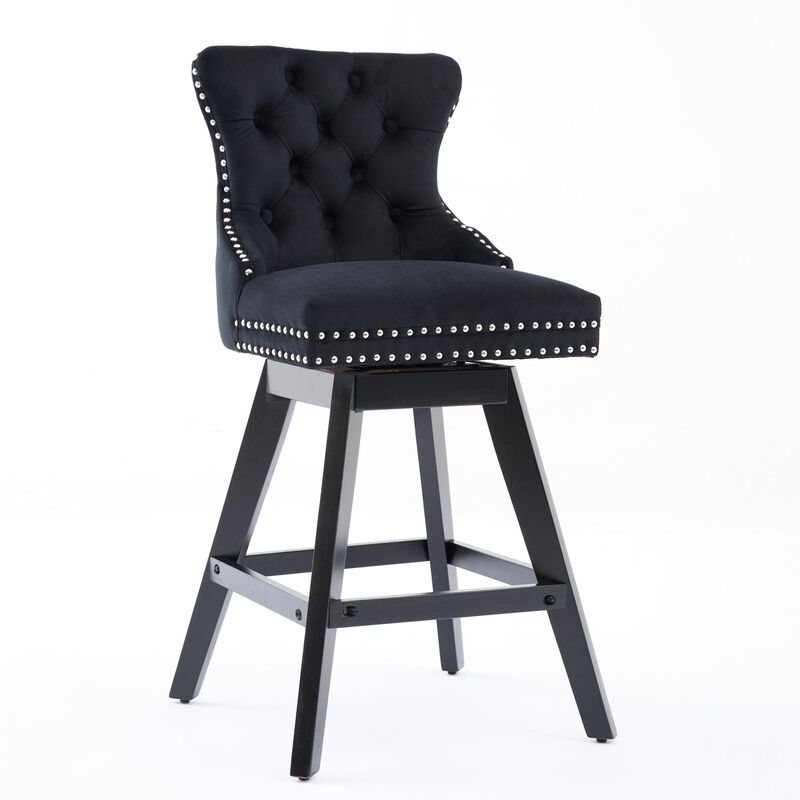 Clihome Swivel Velvet Barstools with Button Tufted Decoration and Wooden Legs, and Chrome Nailhead Trim, Leisure Style Bar Stools,Set of 2 image number 0