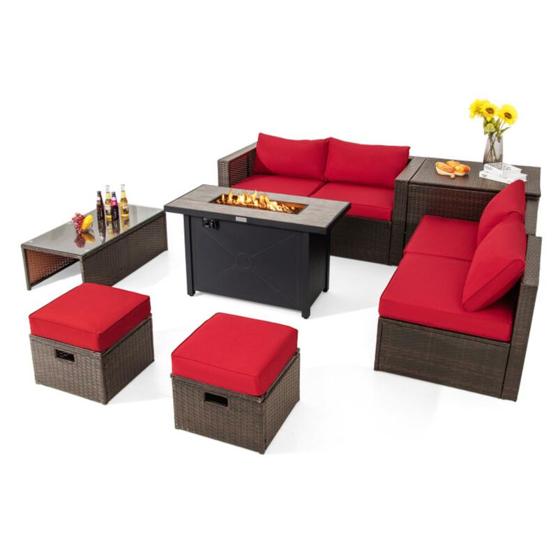 Hivvago 9 Pieces Outdoor Patio Furniture Set with 42 Inch Propane Fire Pit Table