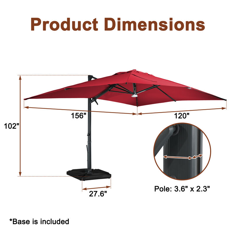 MONDAWE 10 ft. Square Outdoor Cantilever Umbrella Aluminum Frame Tilting Parasol with Detachable Bluetooth LED Light Panel and Weighted Based