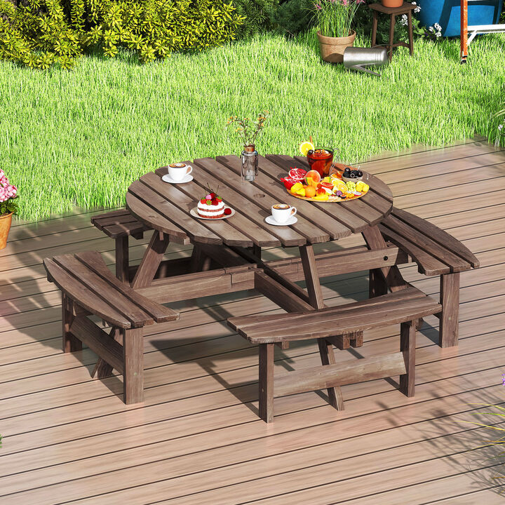 8-Seater Round Outdoor Dining Picnic Table with Built-In Benches