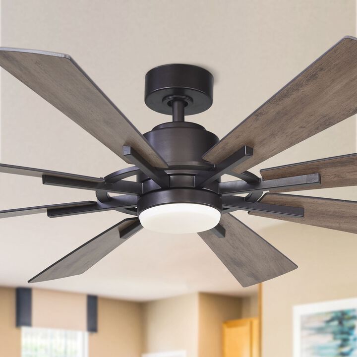 60 in. Oil-rubbed Bronze Windmill Integrated LED  Ceiling Fan with Light and Remote