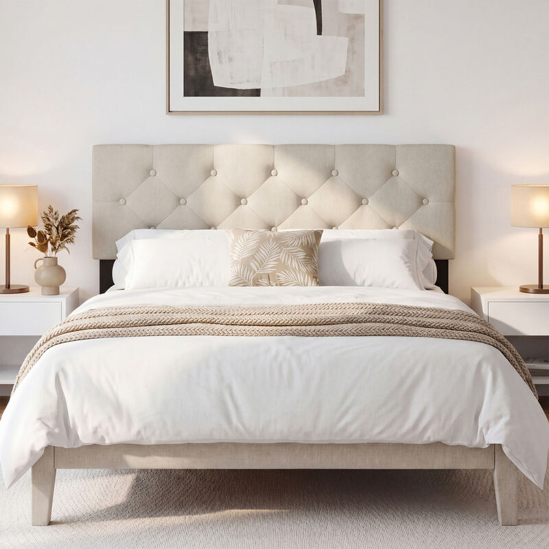 Upholstered Bed Headboard Panel for Queen and Full Beds with Tufted Design image number 5