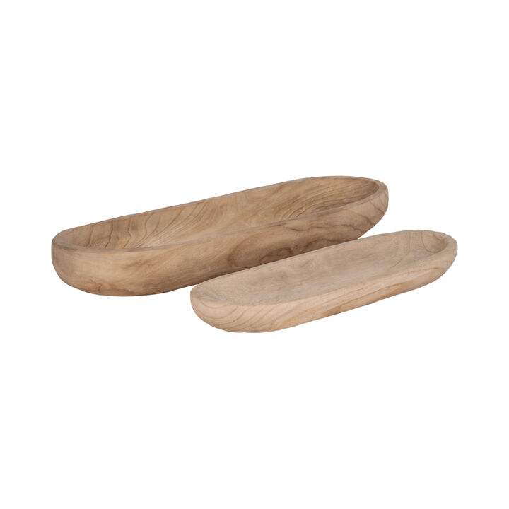 S/2 18/24" Wood Decor Plates, Natural